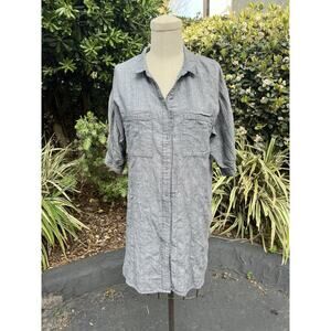 Samansa Mos2 Linen‎ Blend Button Up Short Sleeve Shirt Dress OS Lagenlook